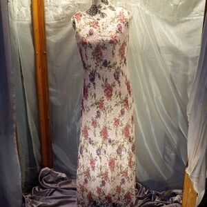 Ronni Nicole White Lace Maxi Dress with Pink & Purple Floral